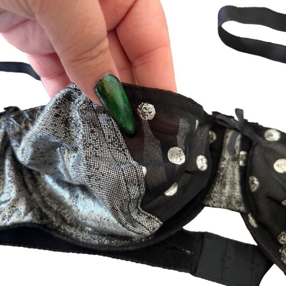 Vintage Jo Intimates Semi Sheer Metallic Polka Dot Underwire Bra 34B - Picture 3 of 5